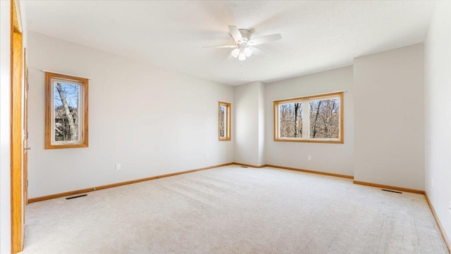 24455 Crocus St NW, Saint Francis, MN 55070 - spare room with carpet floors, ceiling fan, visible vents, and a wealth of natural light