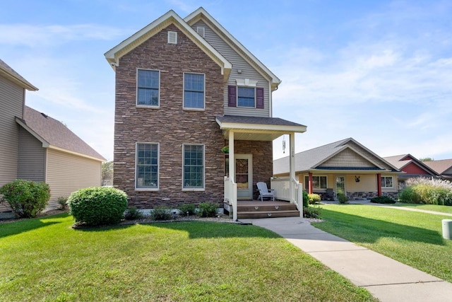 view of front of property featuring a front lawn