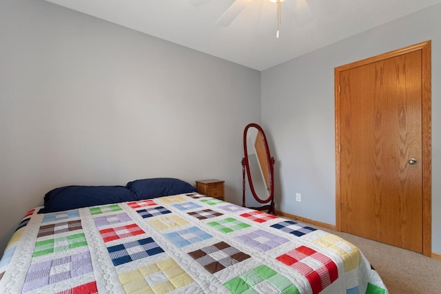 bedroom featuring carpet flooring and ceiling fan