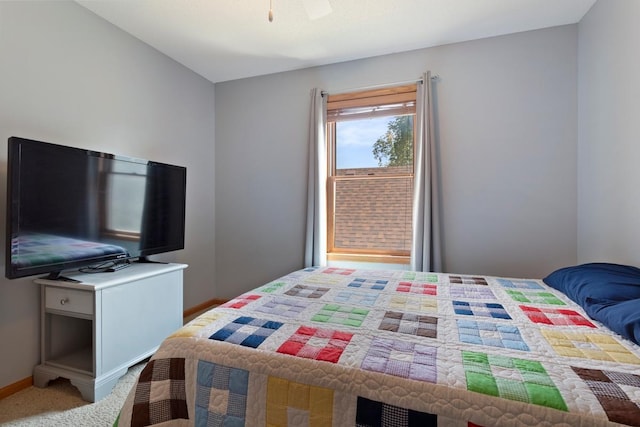 bedroom with carpet flooring and ceiling fan