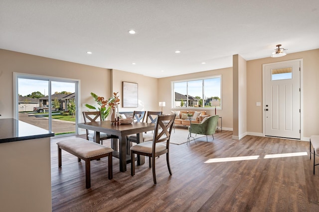 dining space featuring a healthy amount of sunlight and dark wood-type flooring