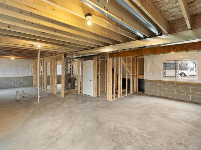 basement with heating unit