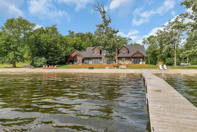 view of dock with a water view