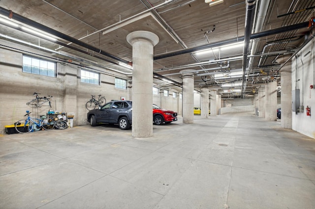 parking garage featuring electric panel