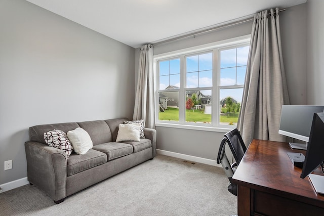 view of carpeted home office