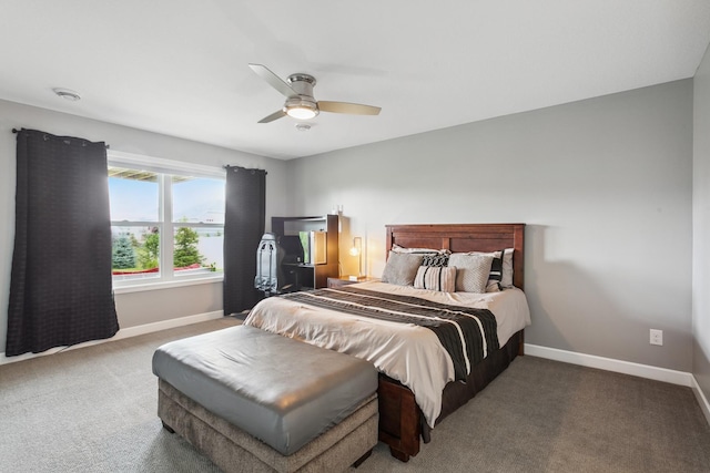 bedroom featuring carpet flooring and ceiling fan