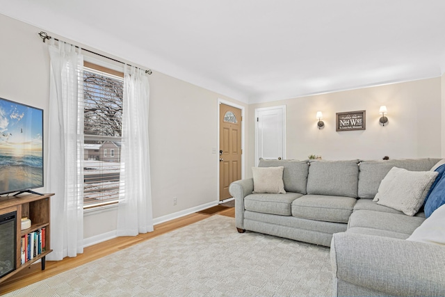 living room featuring hardwood / wood-style flooring and a healthy amount of sunlight