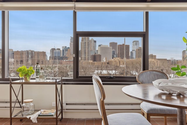 tiled dining room with a view of city