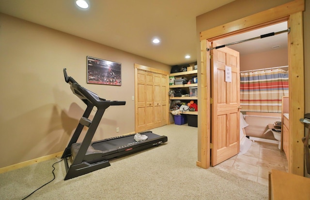 exercise area with light carpet