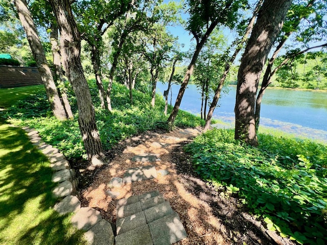 view of yard with a water view