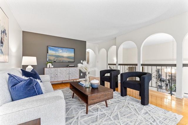 living room with hardwood / wood-style flooring