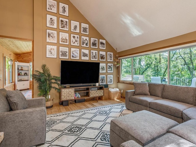 living room with lofted ceiling and light hardwood / wood-style flooring