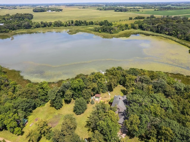 aerial view featuring a rural view and a water view