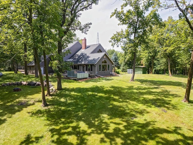 view of yard with a shed