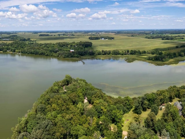 bird's eye view with a water view and a rural view