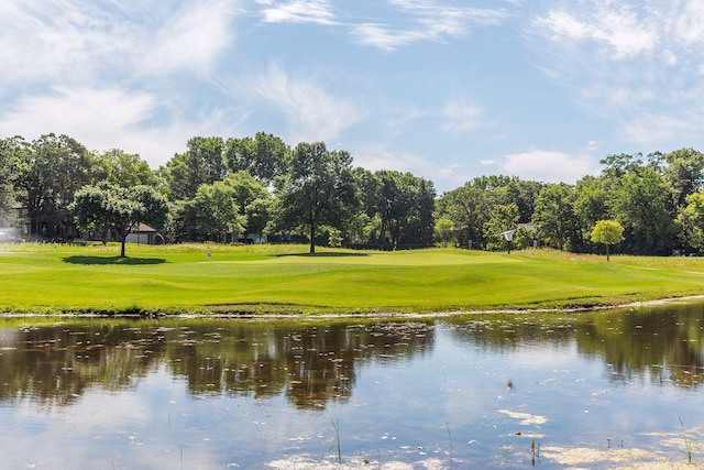 property view of water featuring view of golf course