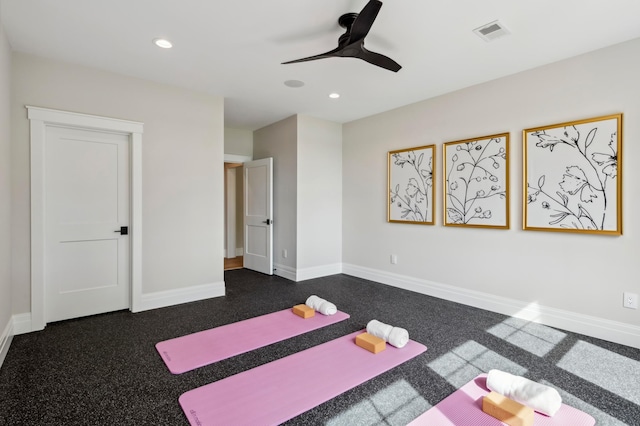 exercise area featuring ceiling fan