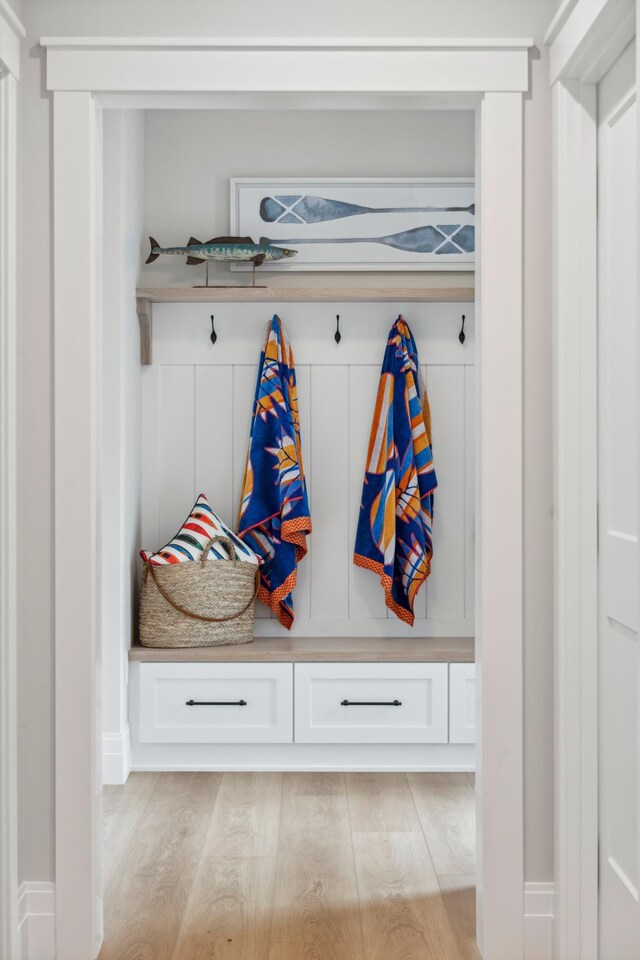 mudroom featuring light wood-type flooring