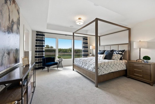 bedroom with light carpet