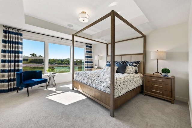 bedroom featuring light colored carpet