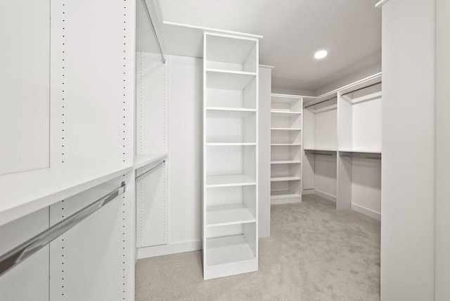 spacious closet featuring light carpet