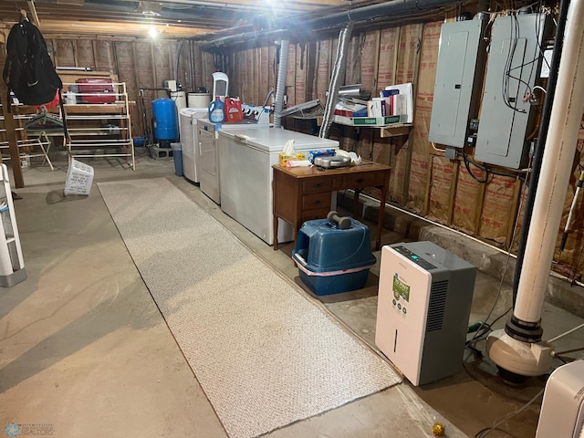 basement featuring independent washer and dryer and electric panel