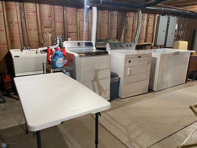 laundry area with washer and dryer and sink