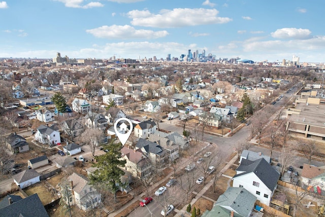 bird's eye view with a city view