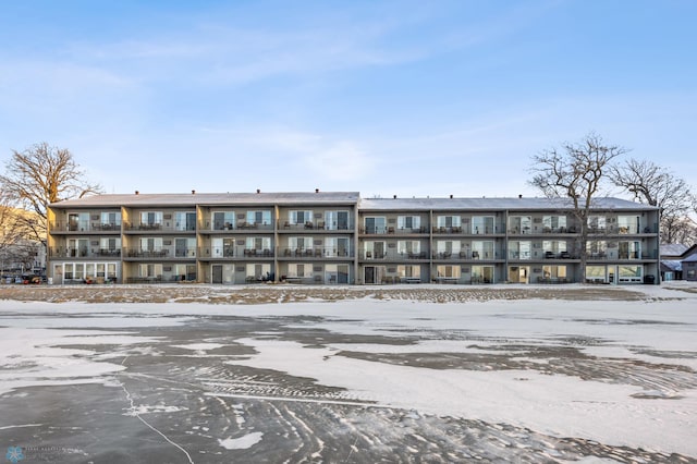 view of snow covered building