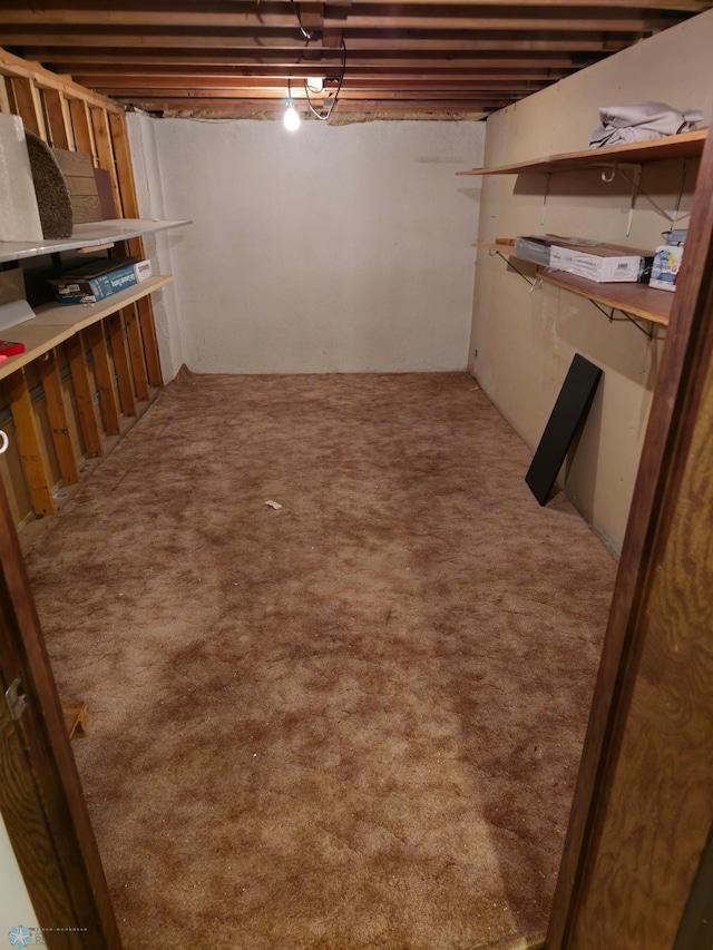 unfinished basement with carpet flooring