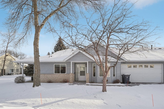 single story home with a garage