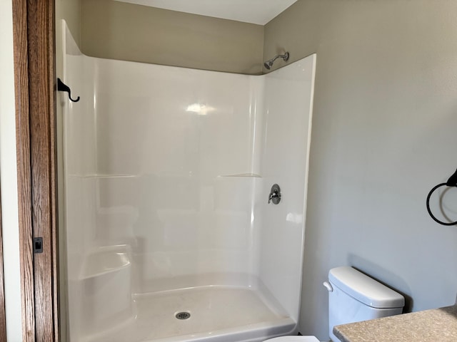 bathroom with vanity, a shower, and toilet