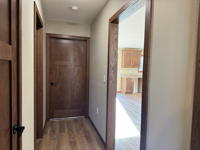 hallway featuring dark hardwood / wood-style flooring