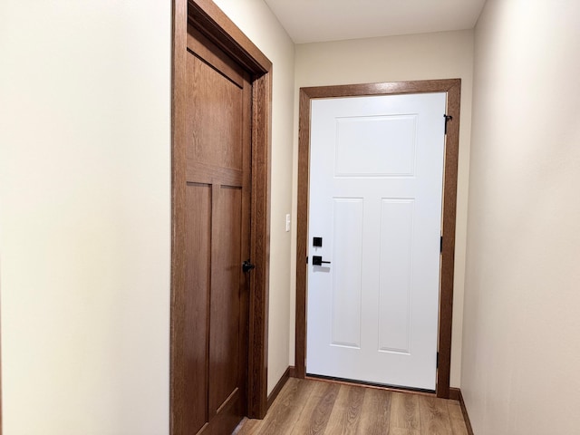 doorway to outside featuring light wood-type flooring