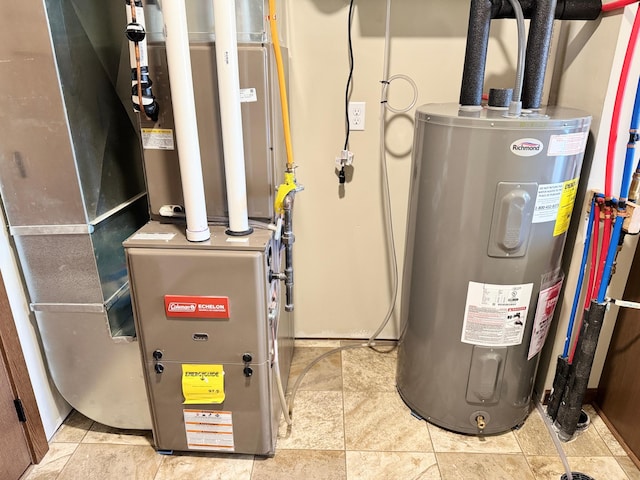 utility room with heating unit and water heater