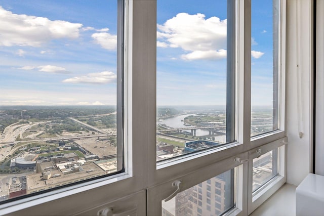 interior details with a water view