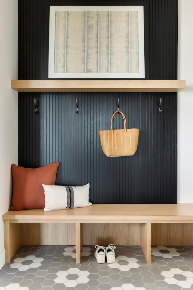 mudroom with tile patterned flooring