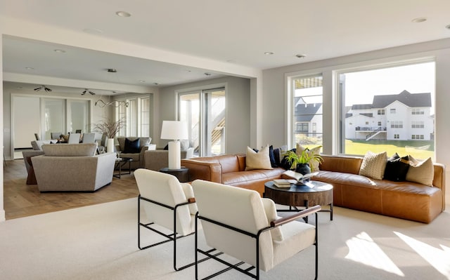 living room with light wood-type flooring