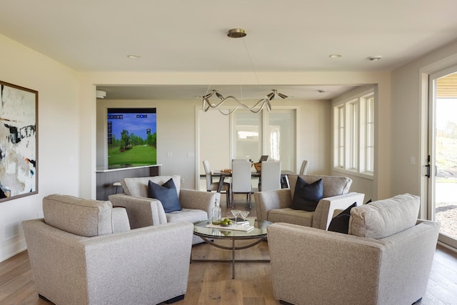 living room with hardwood / wood-style flooring