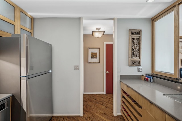 kitchen featuring dark wood-type flooring and stainless steel appliances