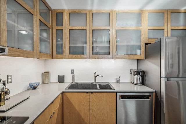 kitchen with sink and appliances with stainless steel finishes