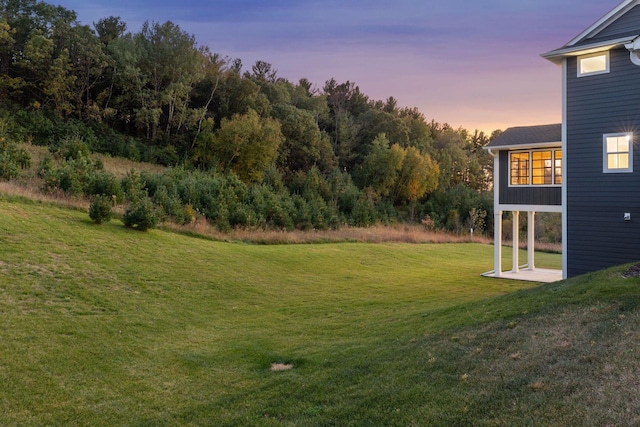 view of yard at dusk