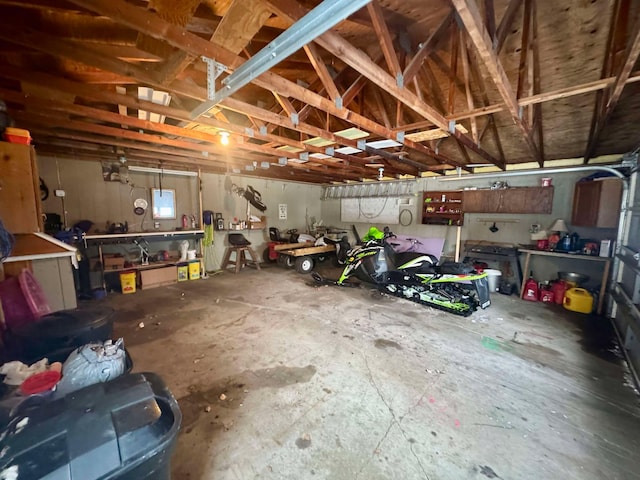 garage featuring a workshop area