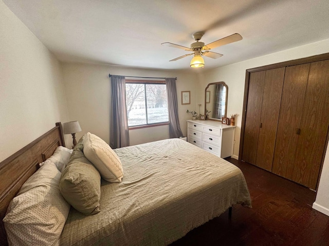 bedroom featuring a closet and ceiling fan