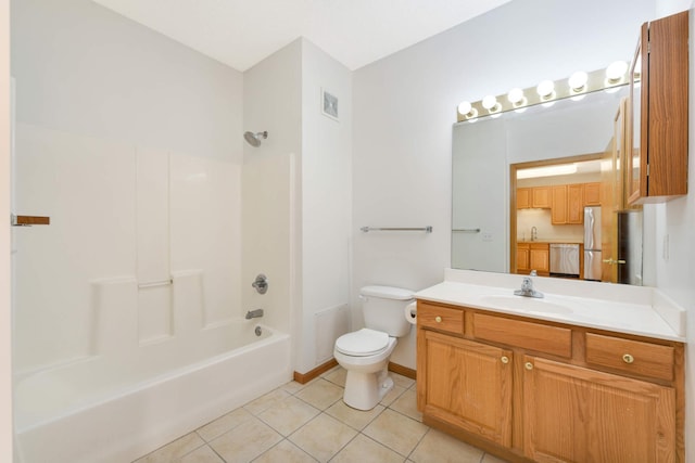 full bathroom with tile patterned floors, vanity, toilet, and shower / bath combination