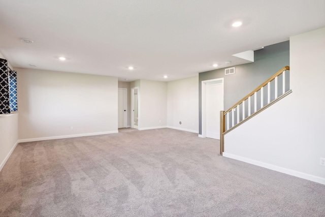 basement with light carpet