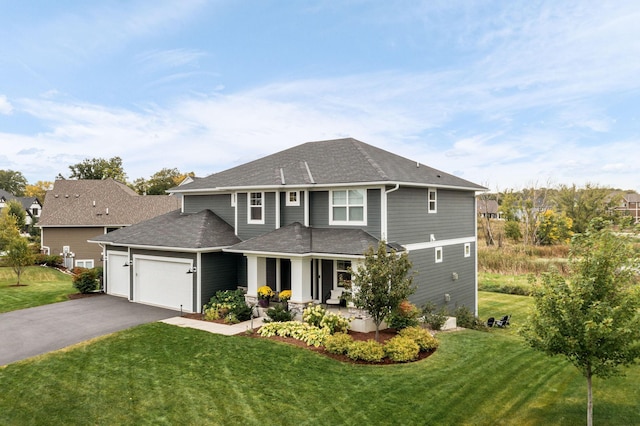 view of front facade with a garage and a front yard