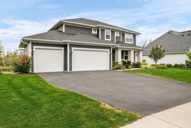 view of front of home featuring a garage and a front lawn