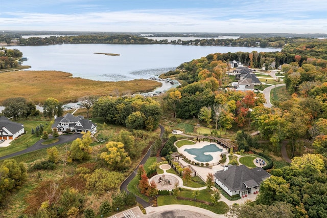 aerial view with a water view