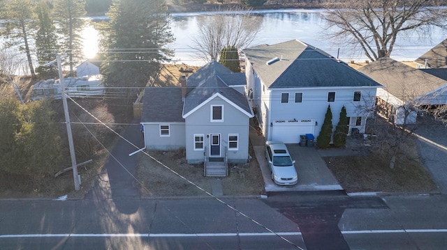 aerial view with a water view